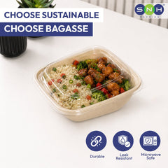 Bagasse Slope Bowls with PET Lids 24 OZ 31 OZ - SNH Packing
