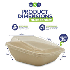 Bagasse Slope Bowls with PET Lids 24 OZ 31 OZ - SNH Packing