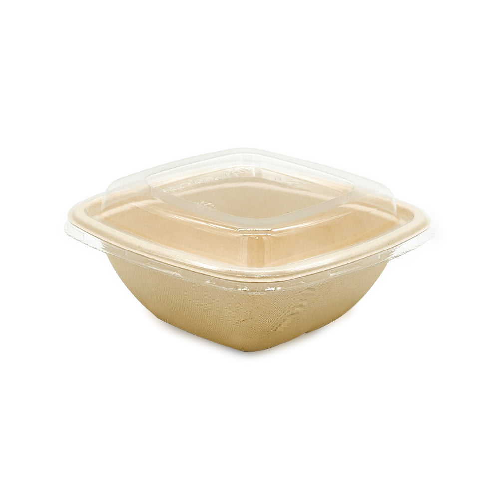 Beige food container with a clear lid on a white background