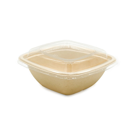 Beige food container with a clear lid on a white background