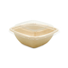 Beige food container with a clear lid on a white background
