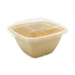 Beige food container with a clear lid on a white background