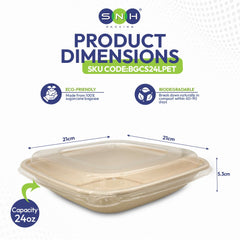 Bagasse Square Containers with PET & PP Lids | Eco Friendly Takeaway Boxes - SNH Packing