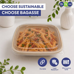 Bagasse Square Containers with PET & PP Lids | Eco Friendly Takeaway Boxes - SNH Packing