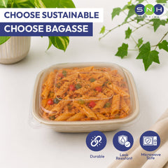 Bagasse Square Containers with PET & PP Lids | Eco Friendly Takeaway Boxes - SNH Packing