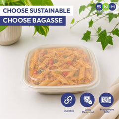 Bagasse Square Containers with PET & PP Lids | Eco Friendly Takeaway Boxes - SNH Packing