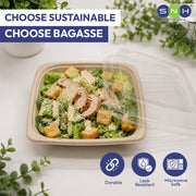 Bagasse Square Deep Containers with PET Lids 16oz to 42oz - SNH Packing