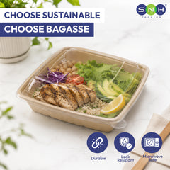 SNH Bagasse Food Container 1000ml Features Infographic UAE