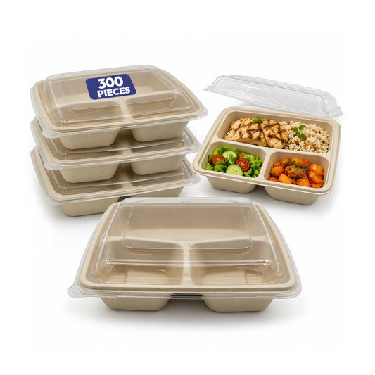 Bagasse Square Food Containers with Clear Lids 1400ml 300 Pcs - SNH Packing