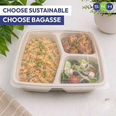 Bagasse Square Food Containers with Lids 1000ml to 1400ml - SNH Packing