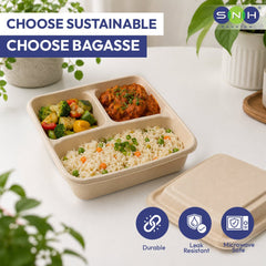 Bagasse Square Food Containers with Lids 1000ml to 1400ml - SNH Packing