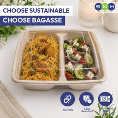 Bagasse Square Food Containers with Lids 1000ml to 1400ml - SNH Packing
