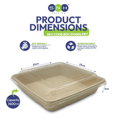 Bagasse Square Food Containers with Lids 1000ml to 1400ml - SNH Packing