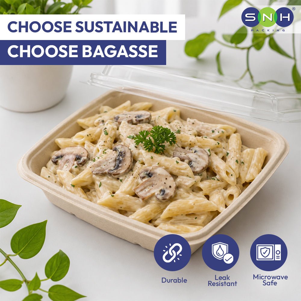 Bagasse Square Food Containers with Lids 1000ml to 1400ml - SNH Packing