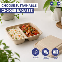 Bagasse Square Food Containers with Lids 1000ml to 1400ml - SNH Packing