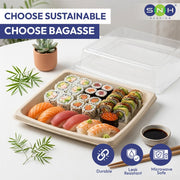 Bagasse Sushi Container BP40 with PET Lid – 300 Pieces | Bulk Sushi Box Supplier UAE - SNH Packing