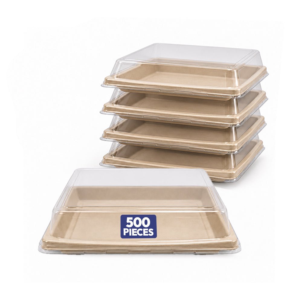 Bagasse Sushi Container with Clear PET Lid - 300 Pcs - SNH Packing