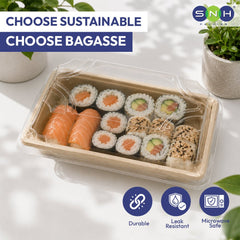 Bagasse Sushi Containers with PET Lids 0.1 to 2.0 - SNH Packing
