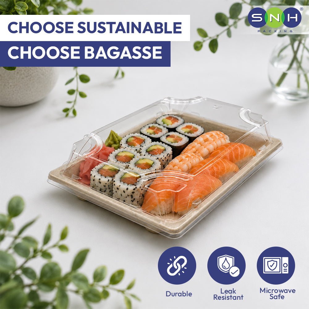 Bagasse Sushi Containers with PET Lids 0.1 to 2.0 - SNH Packing