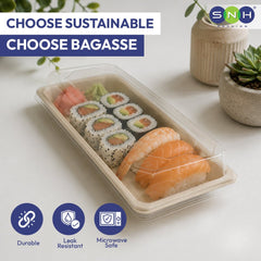Bagasse Sushi Containers with PET Lids 0.1 to 2.0 - SNH Packing