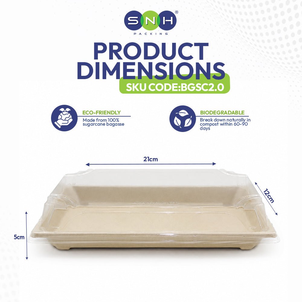 Bagasse Sushi Containers with PET Lids 0.1 to 2.0 - SNH Packing