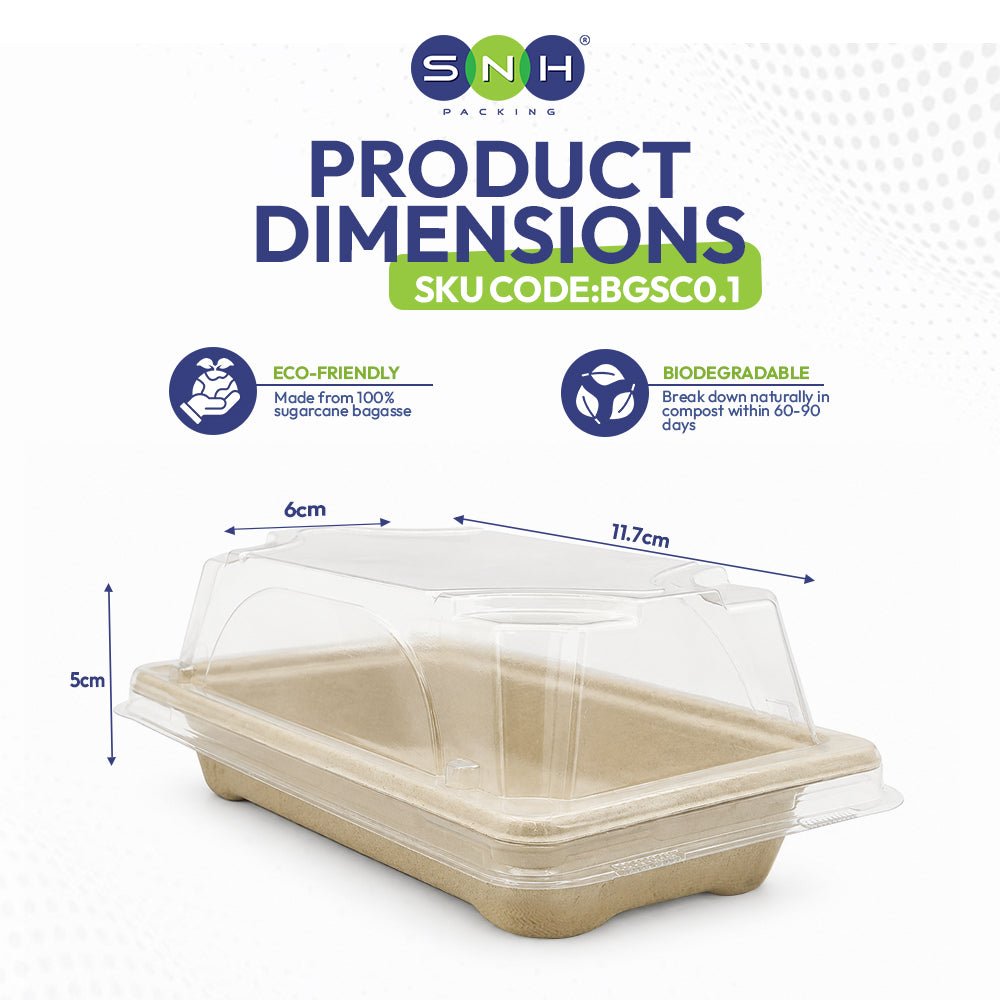 Bagasse Sushi Containers with PET Lids 0.1 to 2.0 - SNH Packing