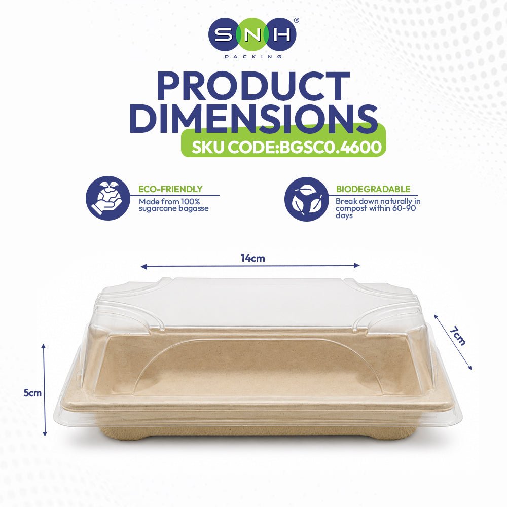 Bagasse Sushi Containers with PET Lids 0.1 to 2.0 - SNH Packing