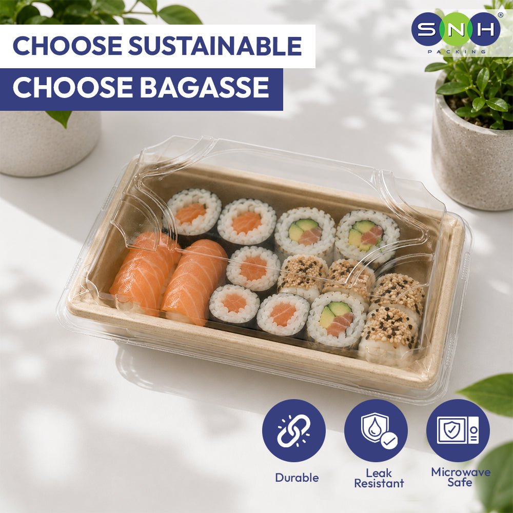 Bagasse Sushi Containers with PET Lids 0.1 to 2.0 - SNH Packing