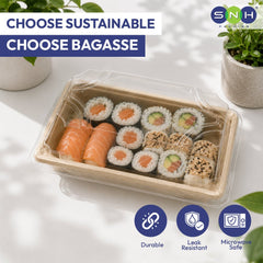 Bagasse Sushi Containers with PET Lids 0.1 to 2.0 - SNH Packing