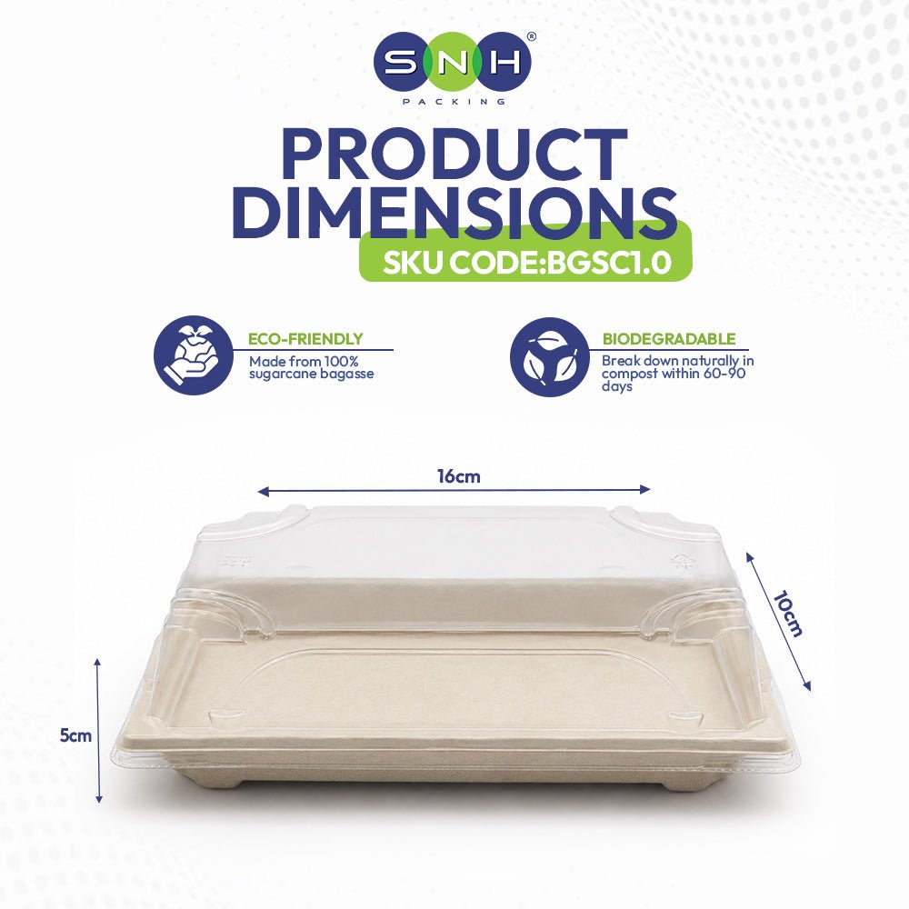 Bagasse Sushi Containers with PET Lids 0.1 to 2.0 - SNH Packing