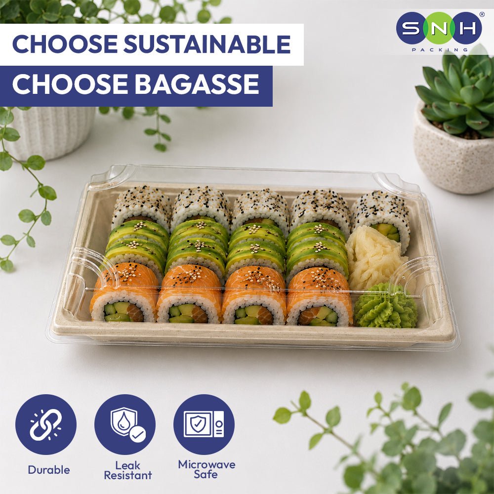 Bagasse Sushi Containers with PET Lids 0.1 to 2.0 - SNH Packing