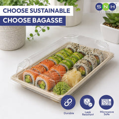 Bagasse Sushi Containers with PET Lids 0.1 to 2.0 - SNH Packing