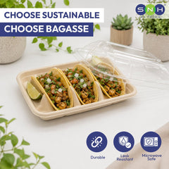 Bagasse Tacos Tray with PET Lid | Eco Friendly Food Packaging - SNH Packing