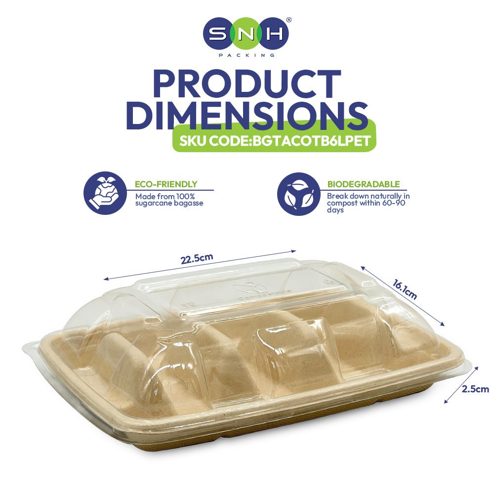 Bagasse Tacos Tray with PET Lid | Eco Friendly Food Packaging - SNH Packing