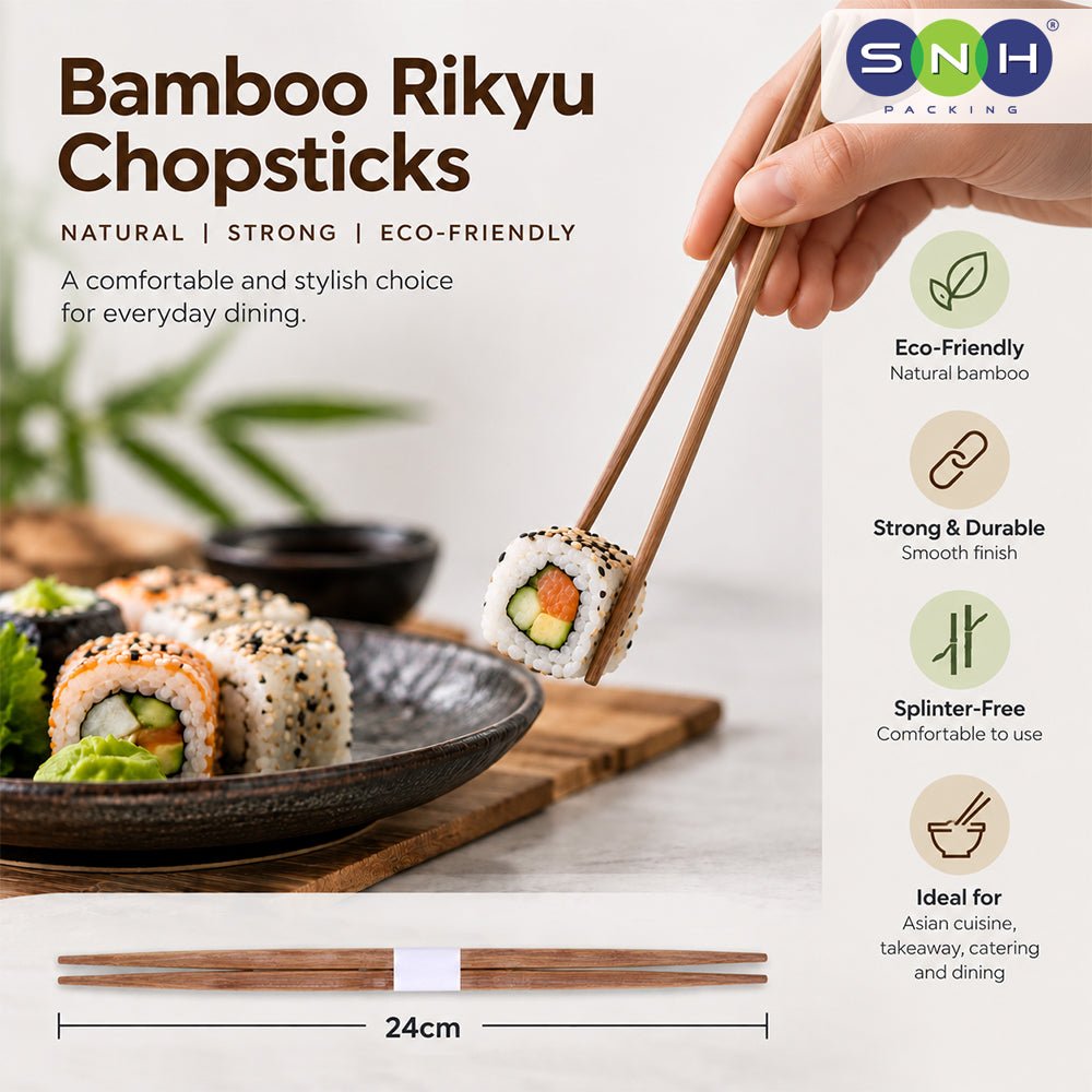 Bamboo Rikyu Chopsticks 24cm 100 Pieces Eco Friendly Disposable - SNH Packing