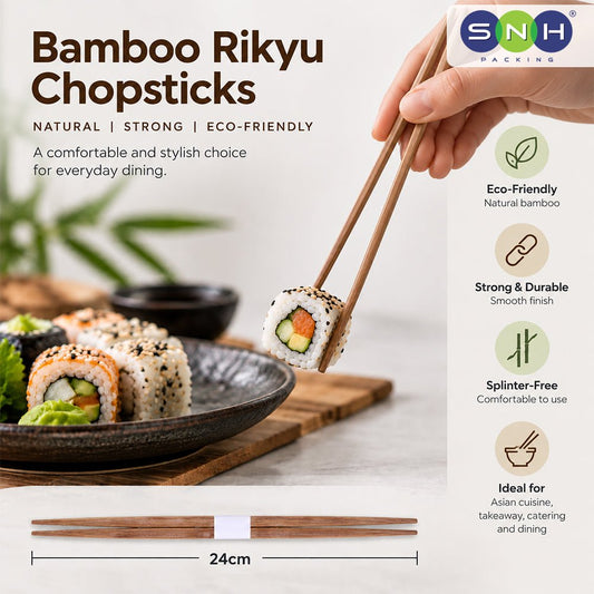 Bamboo Rikyu Chopsticks 24cm 100 Pieces Eco Friendly Disposable - SNH Packing