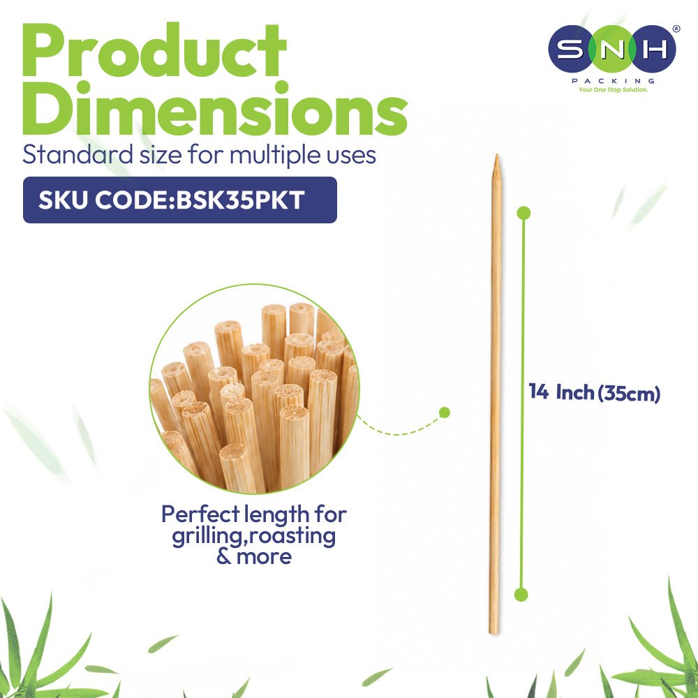 Bamboo Skewer 14 Inch (35cm) – 100 Pieces | Bulk BBQ & Catering Skewers UAE - SNH Packing