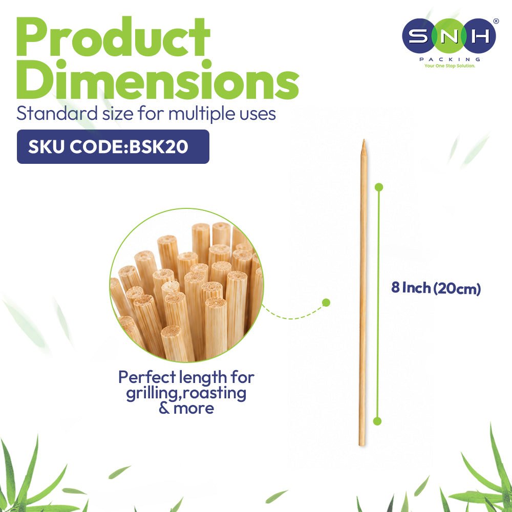 Bamboo Skewer 8 Inch (20cm) – 100 Pieces | Wholesale BBQ & Food Skewers UAE - SNH Packing