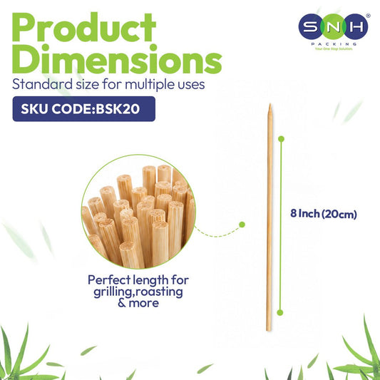 Bamboo Skewer 8 Inch (20cm) – 100 Pieces | Wholesale BBQ & Food Skewers UAE - SNH Packing