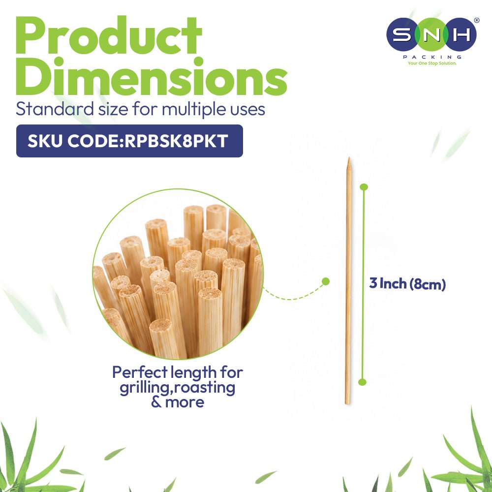 Bamboo Skewers 3 to 14 Inch 100 Pieces Natural Bamboo - SNH Packing