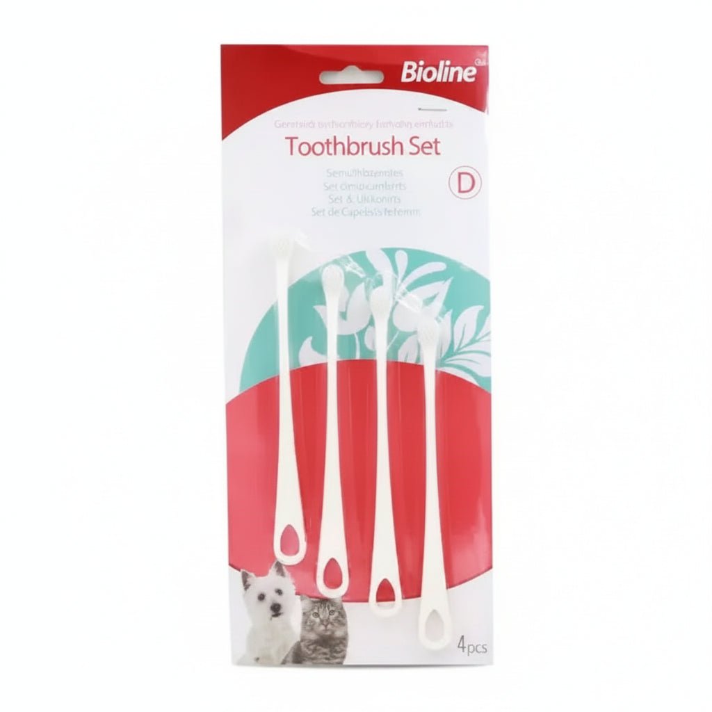 Bioline Toothbrush Set For Cats & Puppy 4 Pcs 15.5CM - SNH Packing