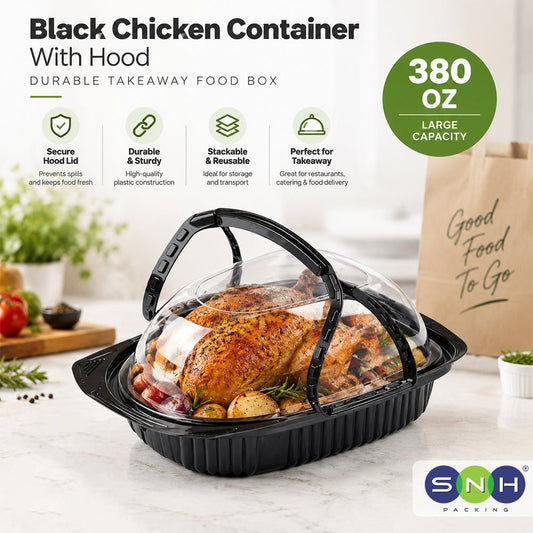 Black Chicken Container with Hood 380 OZ Durable Takeaway Food Box - SNH Packing