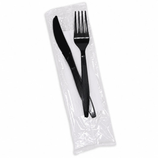 Black cutlery pack fork knife 30x30 napkin disposable set UAE