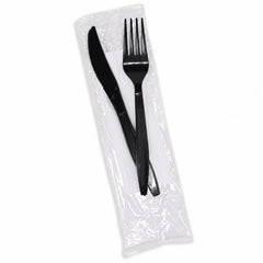 Black cutlery pack fork knife 30x30 napkin disposable set UAE
