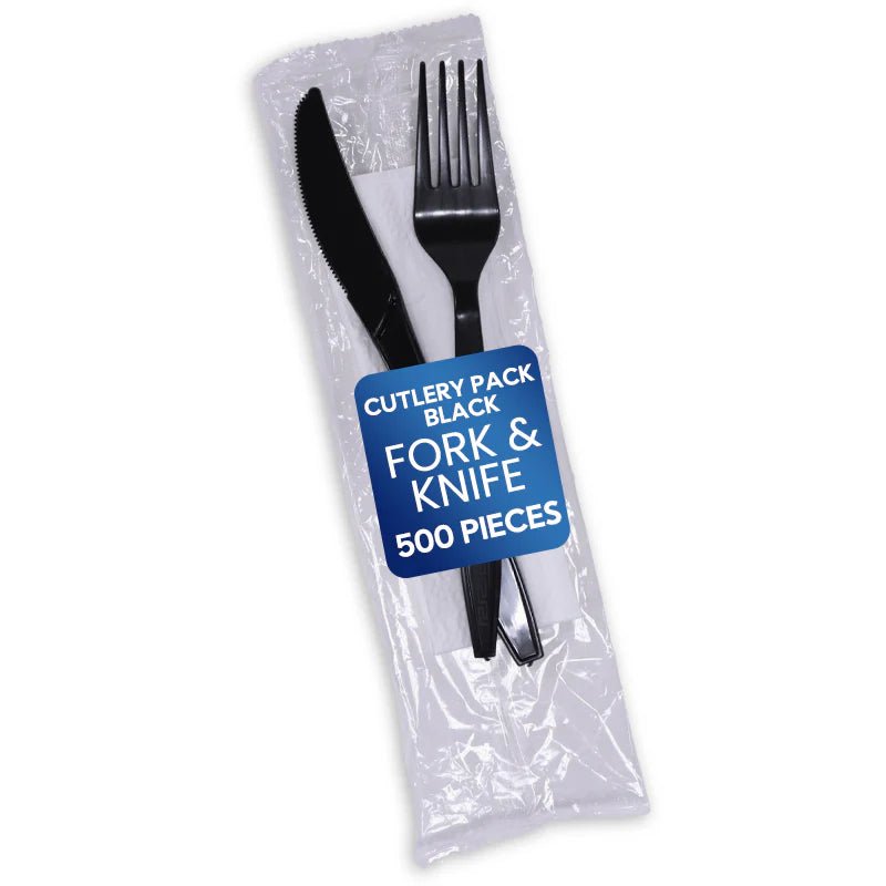 Black Cutlery Pack – Fork, Knife & 30x30 Napkin - SNH Packing