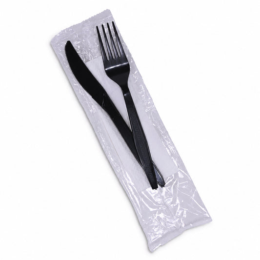 Black cutlery pack fork knife individually wrapped disposable set UAE