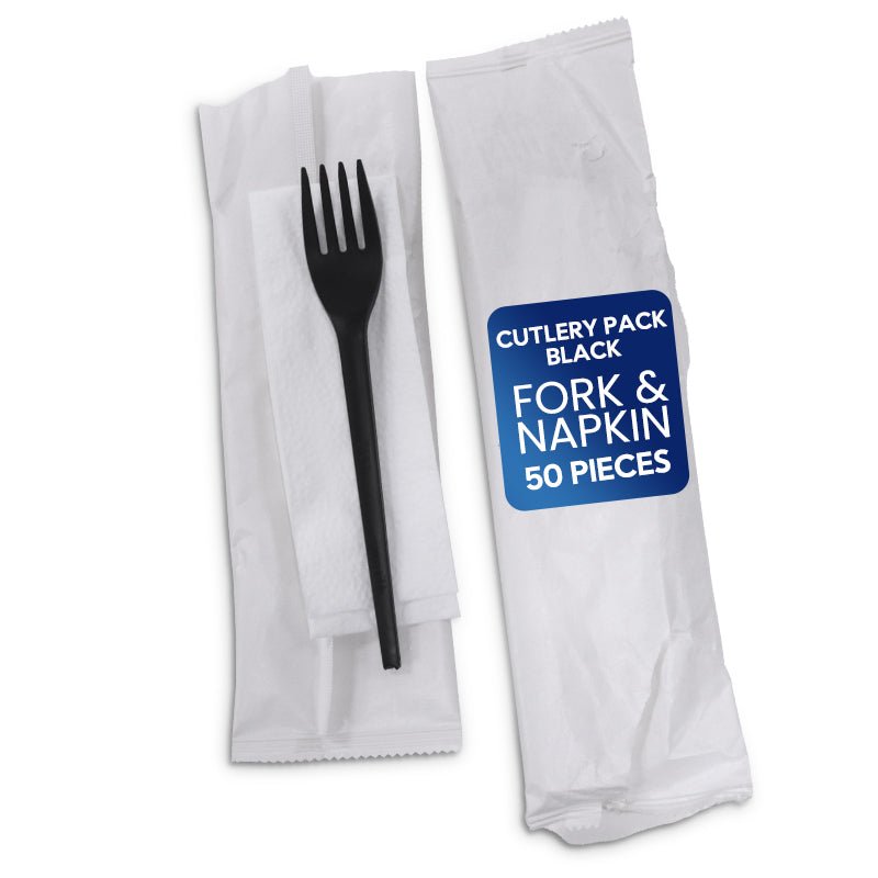 Black Cutlery Pack – Fork & Napkin – Individually Wrapped - SNH Packing