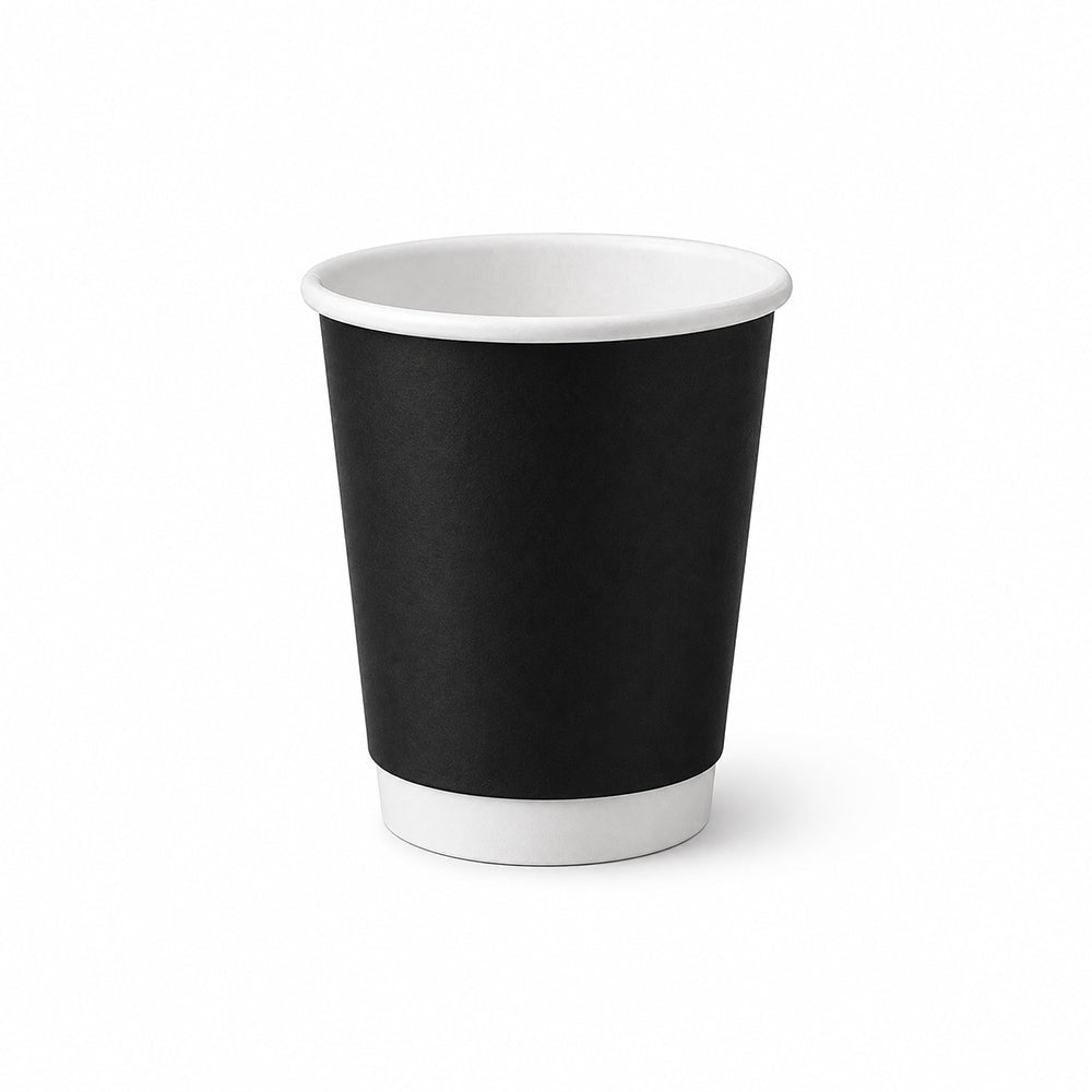 Black Double Wall Paper Cups 4 OZ to 12 OZ Hot Cups - SNH Packing