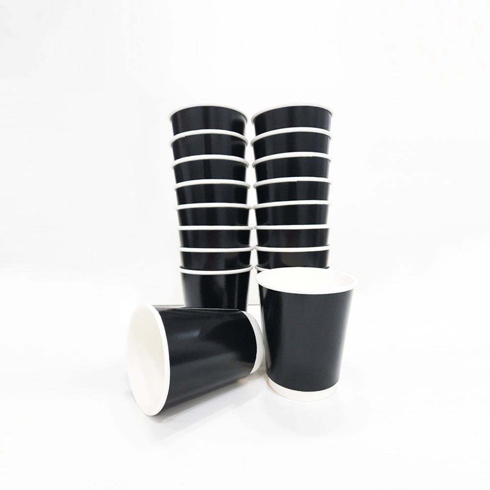 Black Double Wall Paper Cups 4 OZ to 12 OZ Hot Cups - SNH Packing