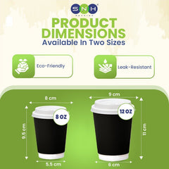 Black Double Wall Paper Cups with Bagasse Lids 8oz 12oz - SNH Packing